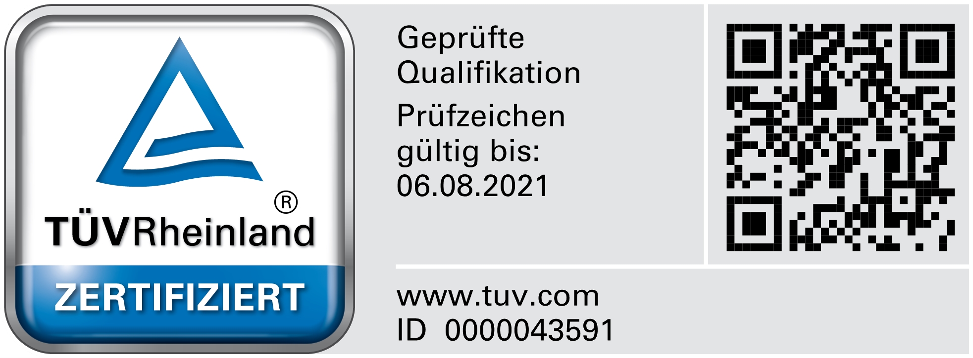 TÜV Signet:, ID-Nr. 0000043591